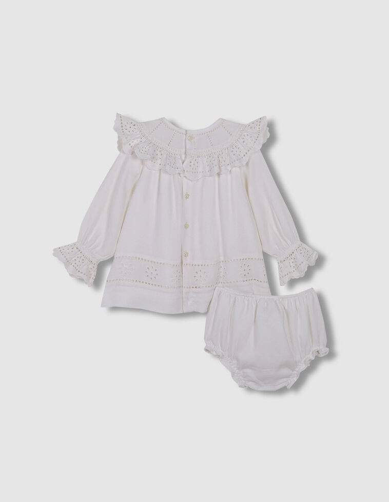 Vestido Con Bordados Blanco Roto