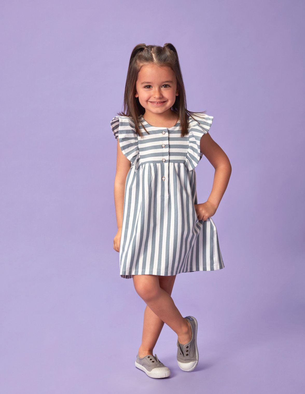 Vestido punto rayas volante de ni a Gocco