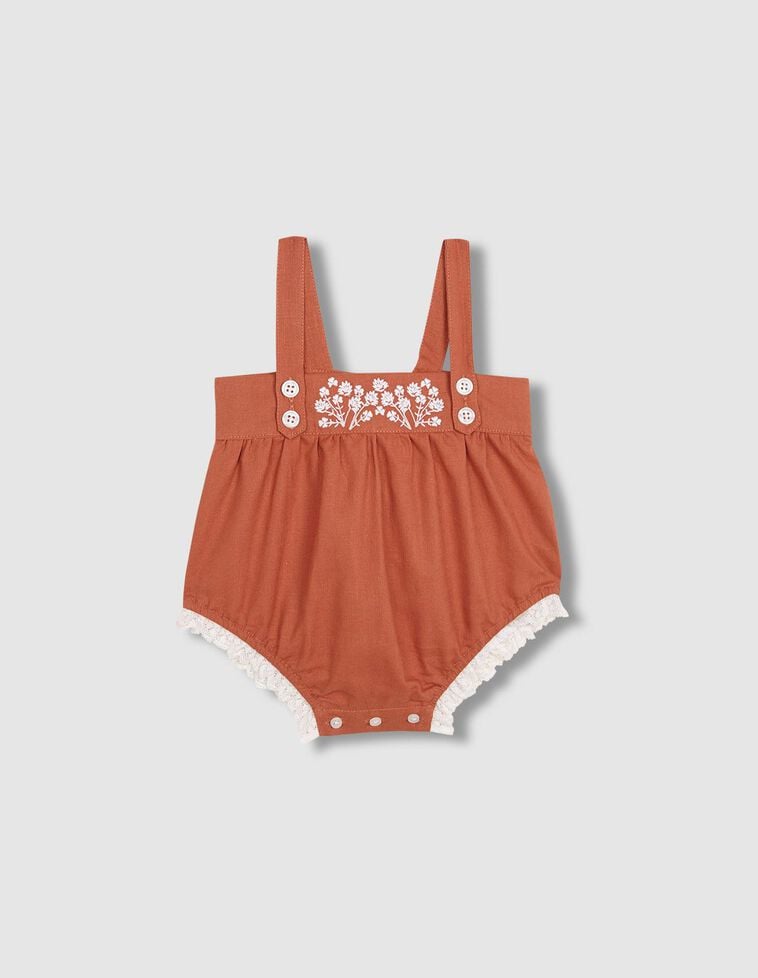 Ranita con bordados naranja con lino