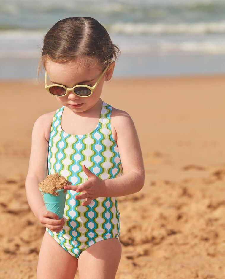 Ba&ntilde;ador estampado geom&eacute;trico azul verdoso