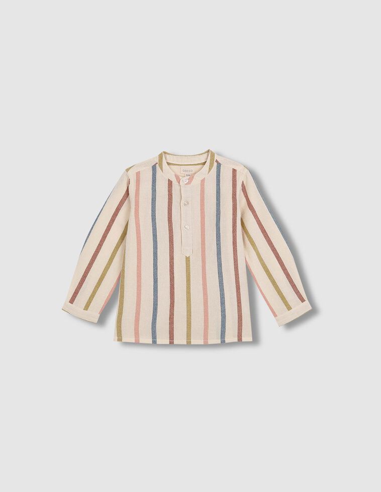 Camisa cuello mao rayas multicolor crudo