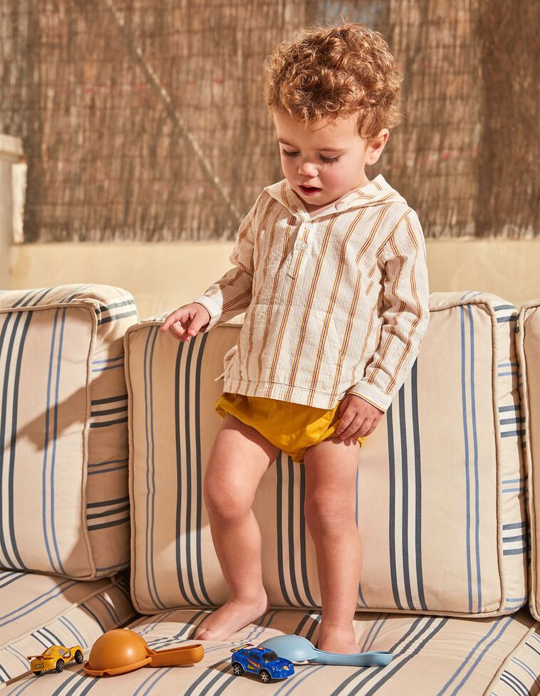 Camisa rayas con capucha blanco roto