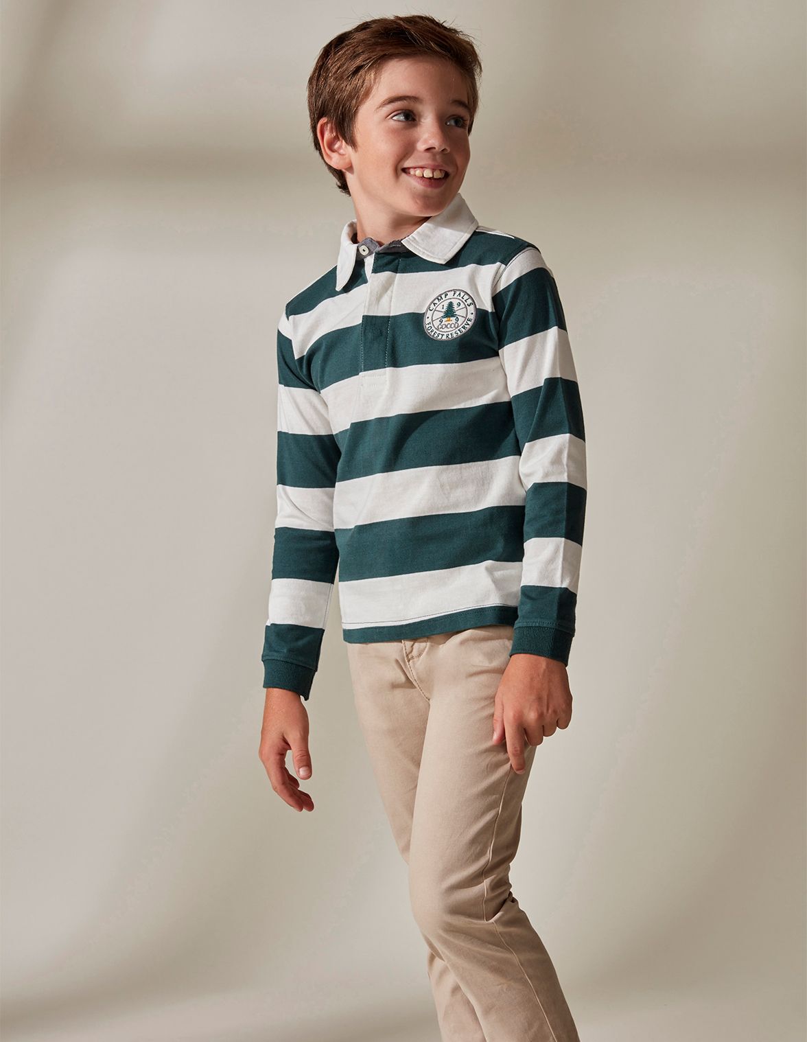 Gocco Jersey Polo Punto Rayas Marino Y Verde Suéter para Niños 
