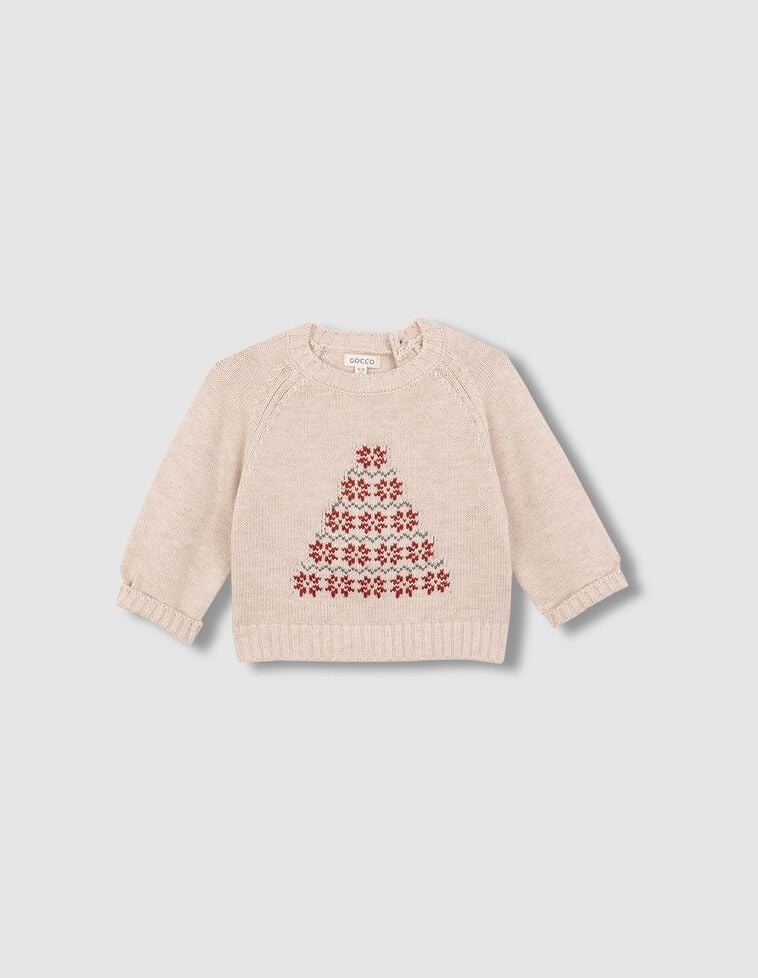 Jersey con dibujo navideño con lana marrón claro