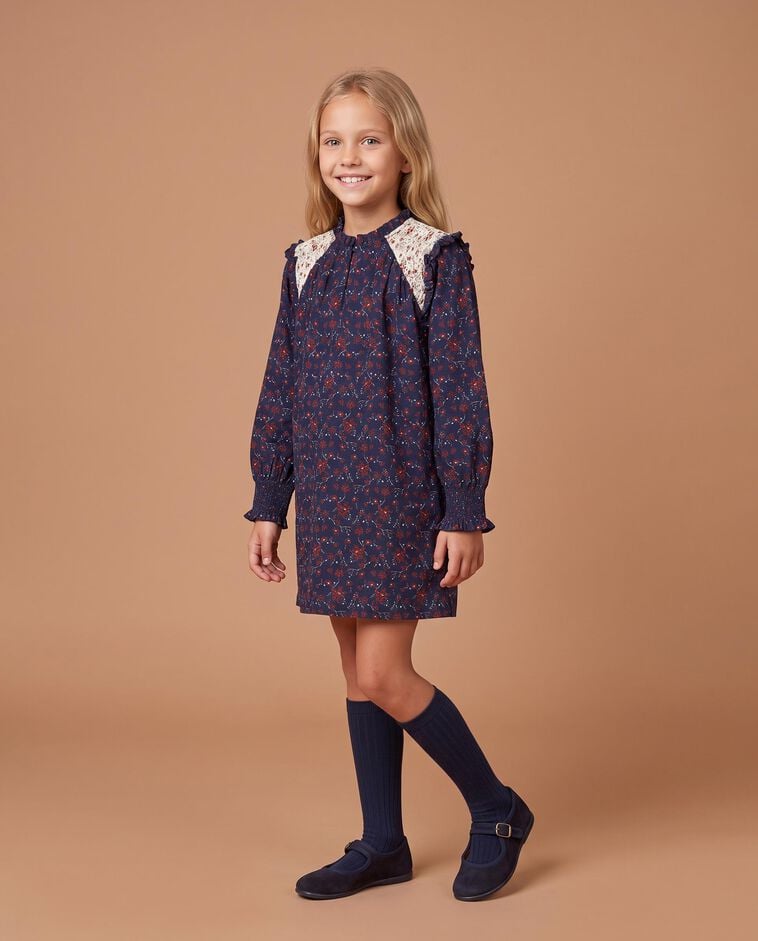 Vestido con contraste azul ni&ntilde;a