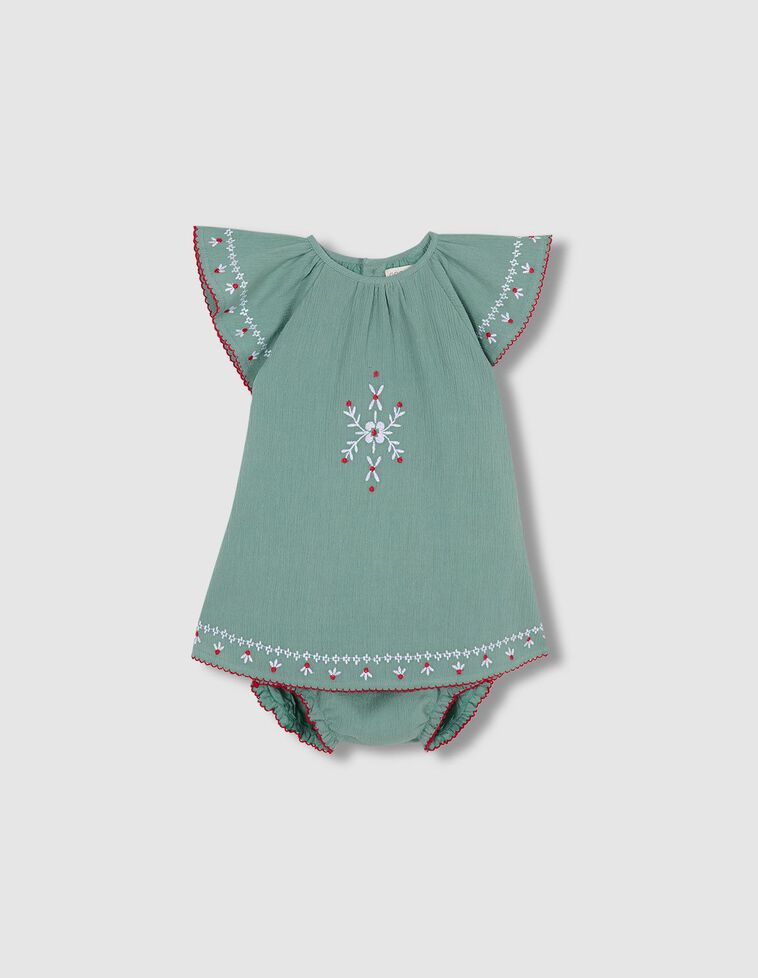 Vestido bordados a contraste verde