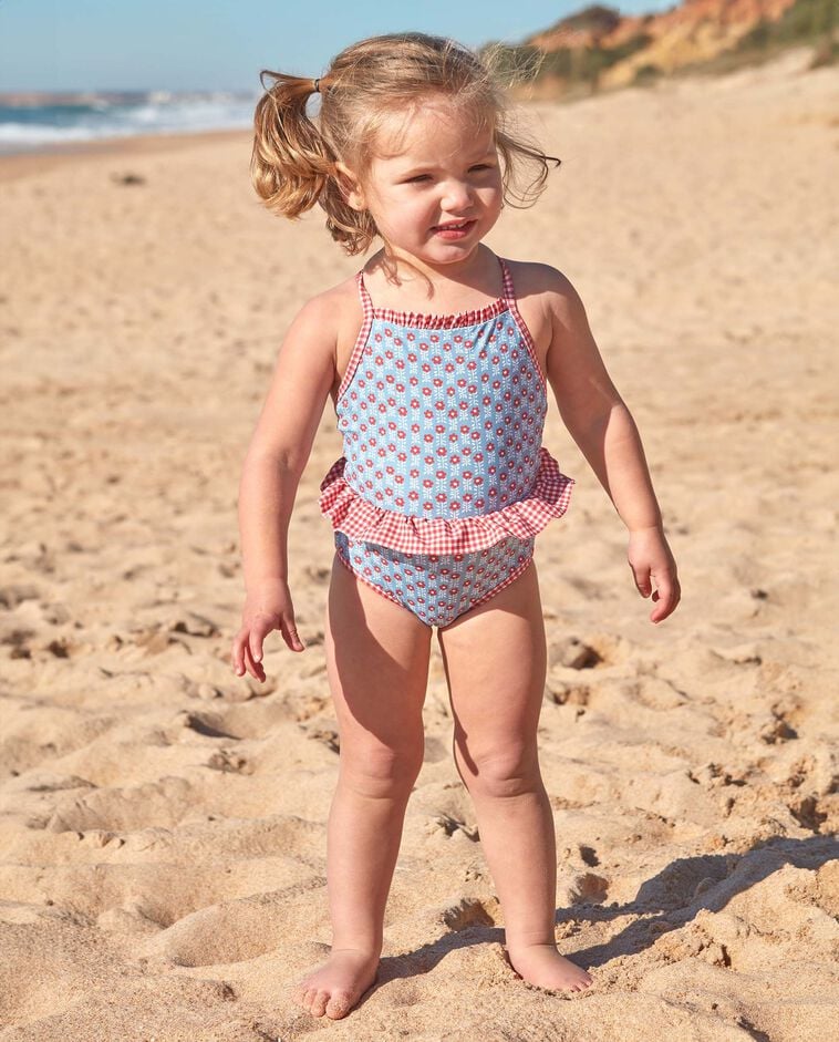 Traje de ba&ntilde;o con dos estampados azul claro