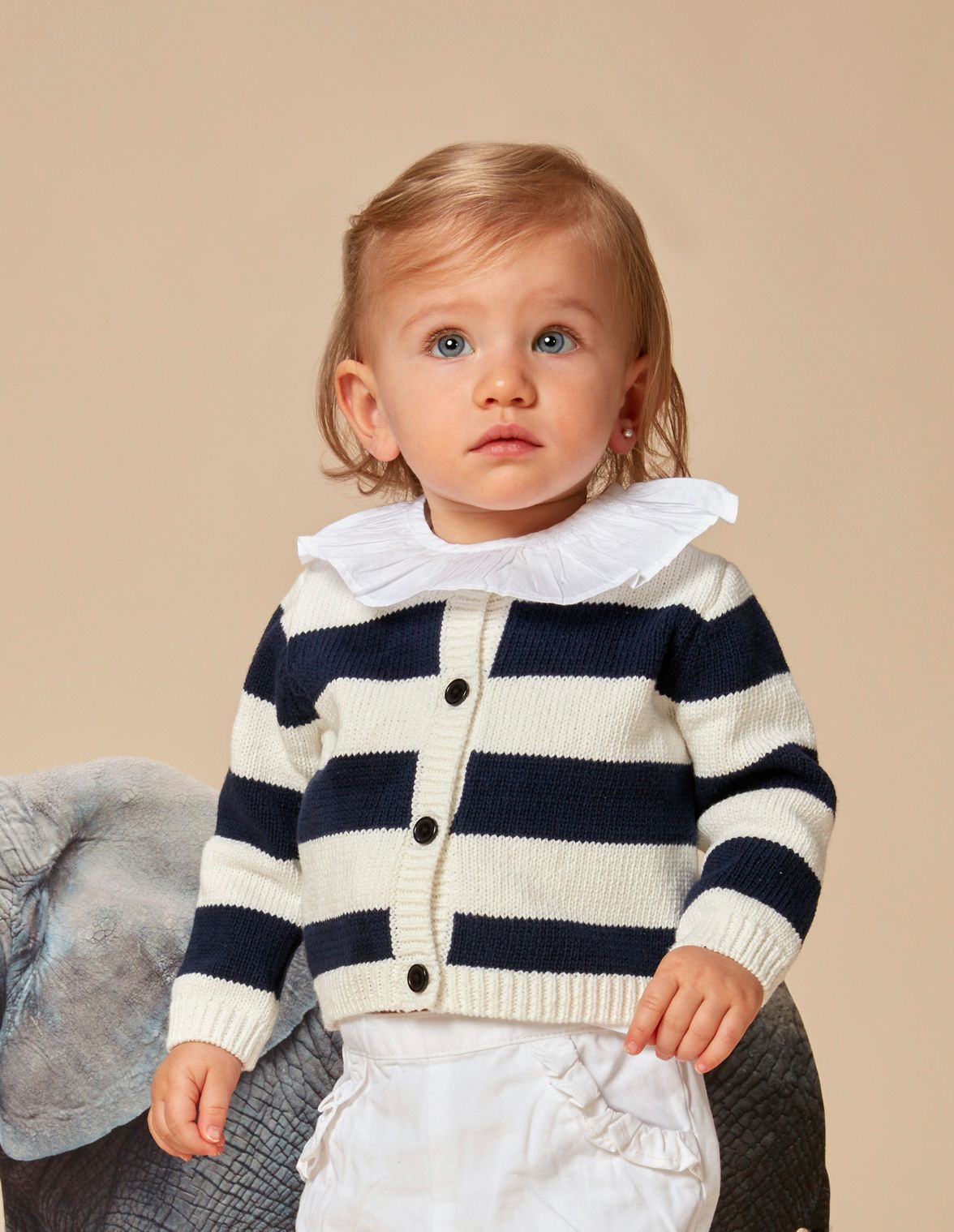 Chaqueta punto rayas blanco y marino Bebe nina Gocco