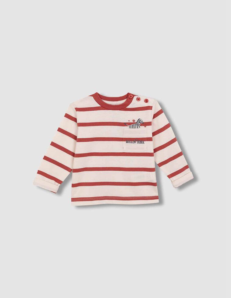 Camiseta de rayas con print cebra granate