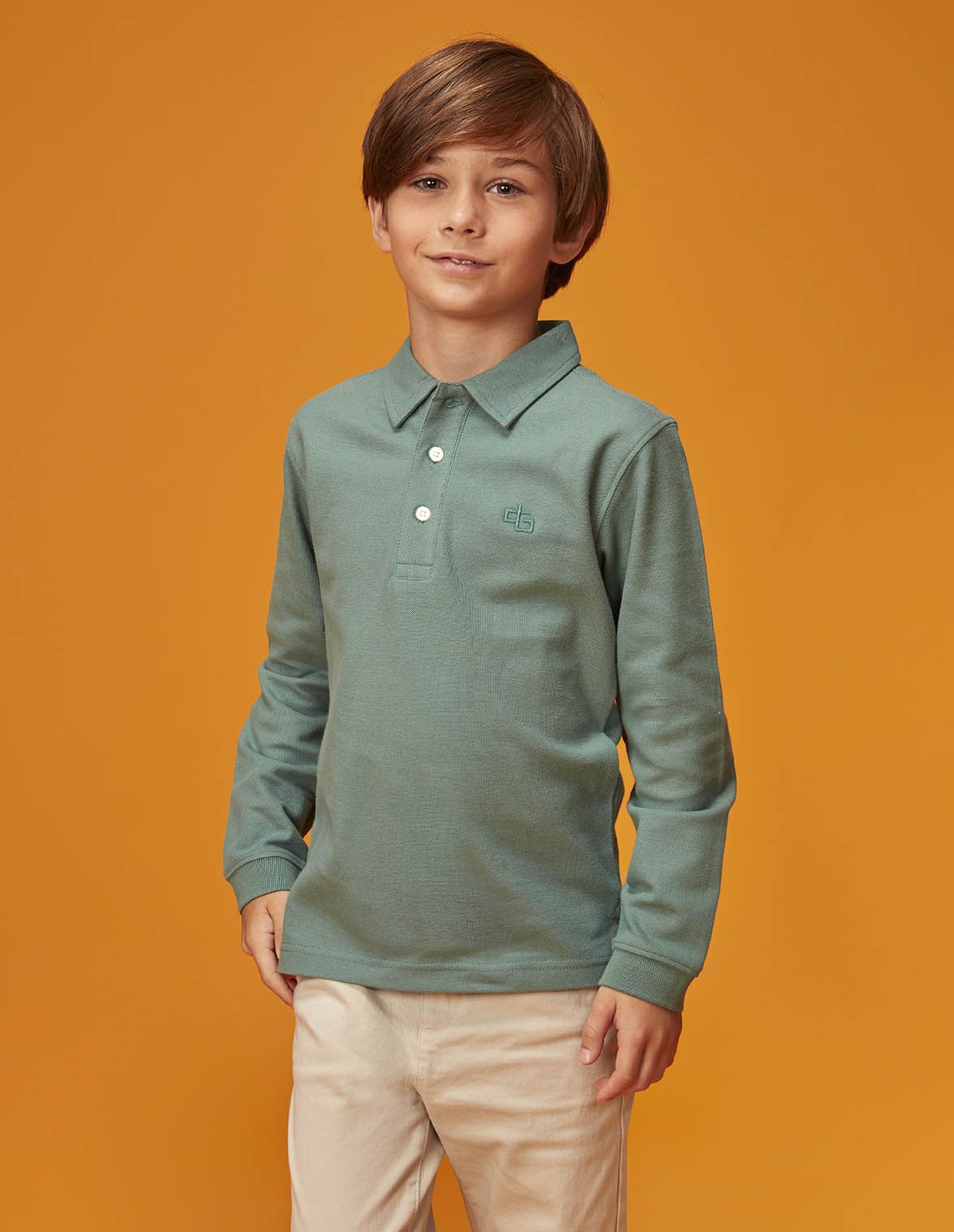 Polo manga larga pique verde para nino infantil Gocco