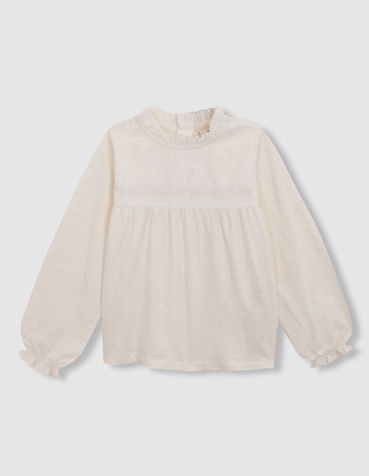 Camiseta manga larga bordado ramitas blanco