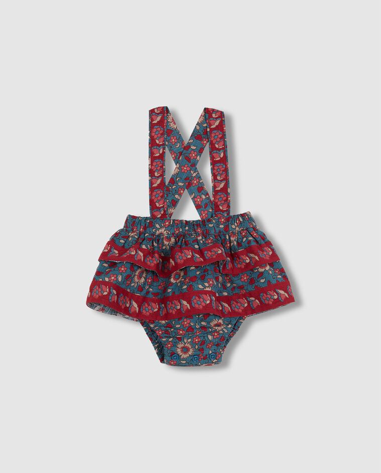 Falda con estampado de flores con volantes azul