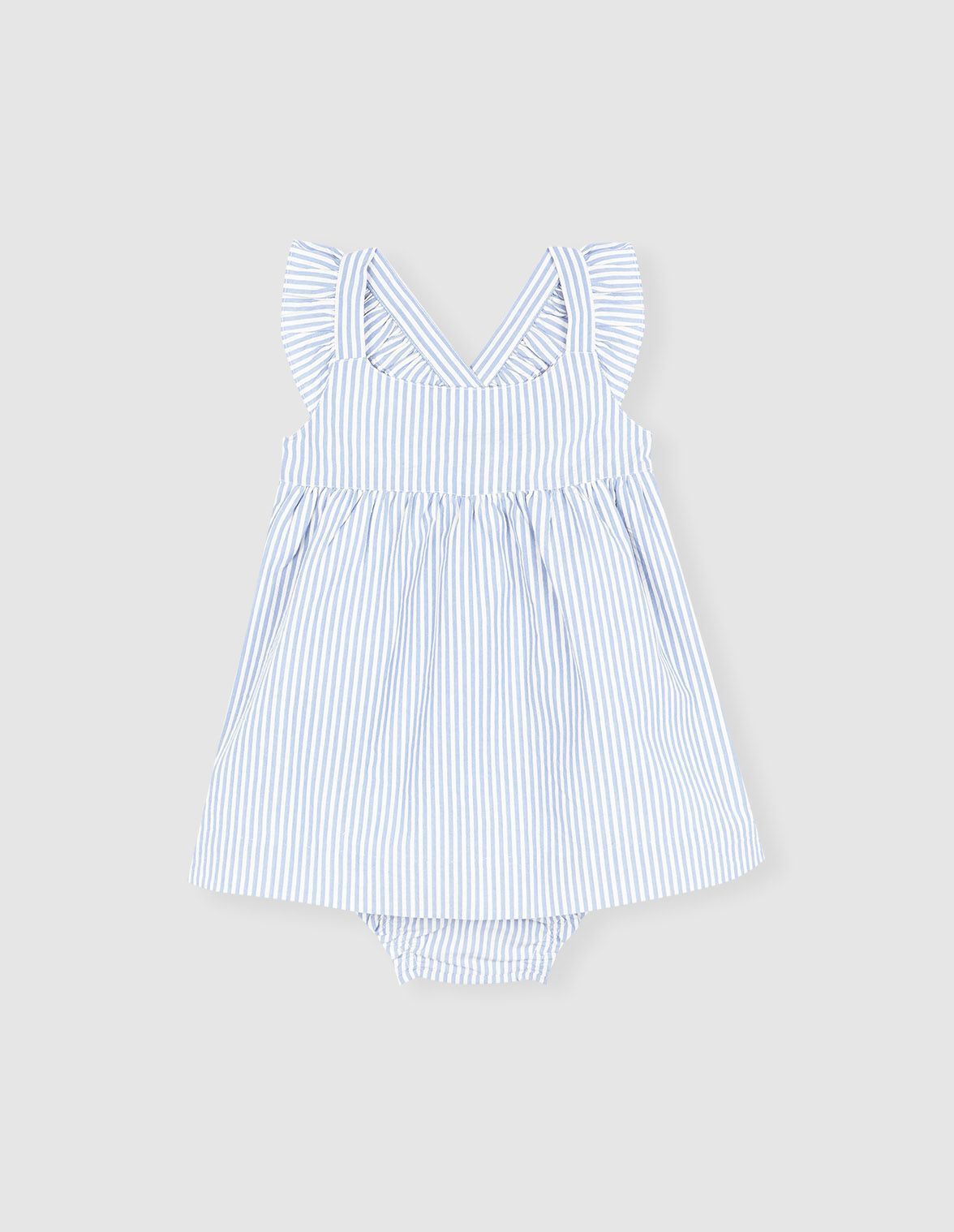 Vestido seersucker rayas azul blanco Bebe nina Gocco