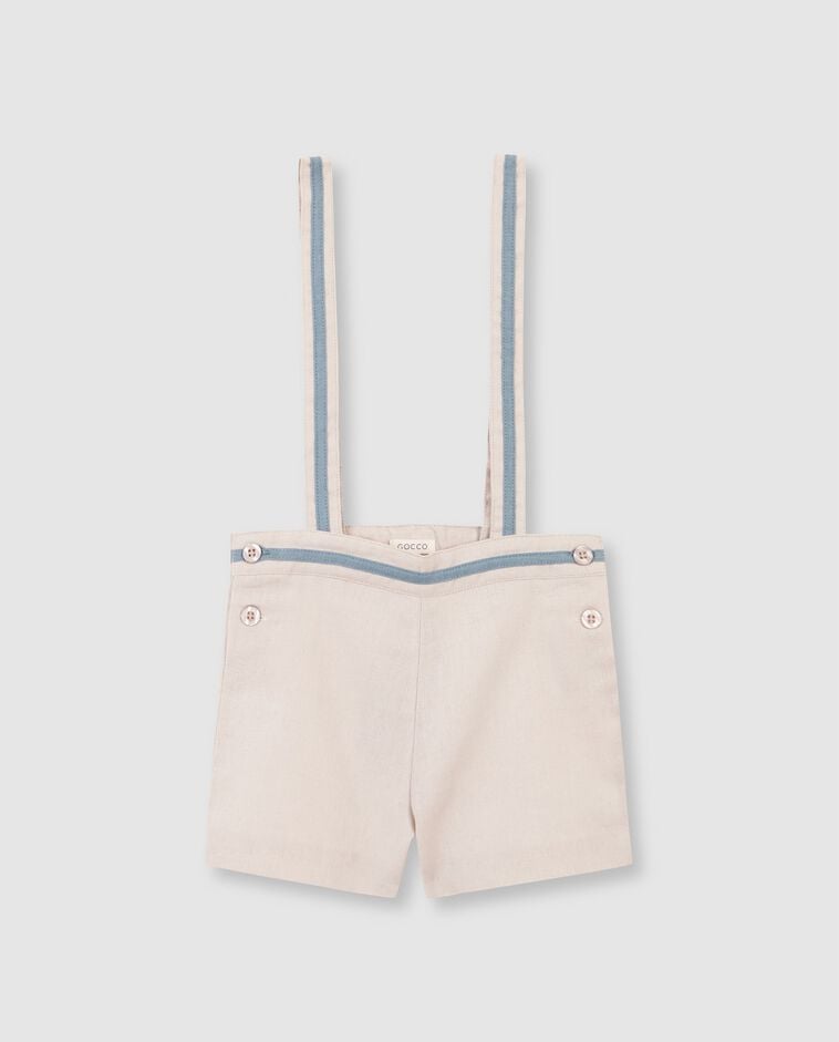 Pantal&oacute;n corto de lino con tirantes piedra
