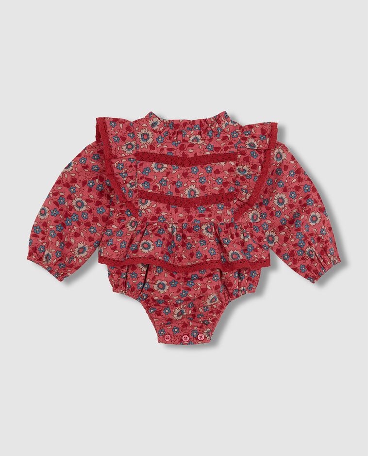 Ranita estampada de flores con volantes coral