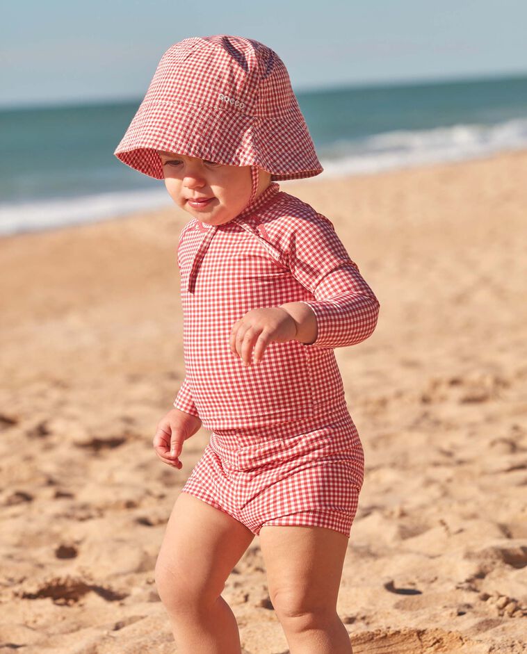 Gorro cuadros coral