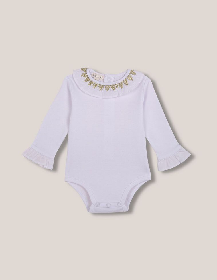 Body manga larga con nido de abeja a mano blanco