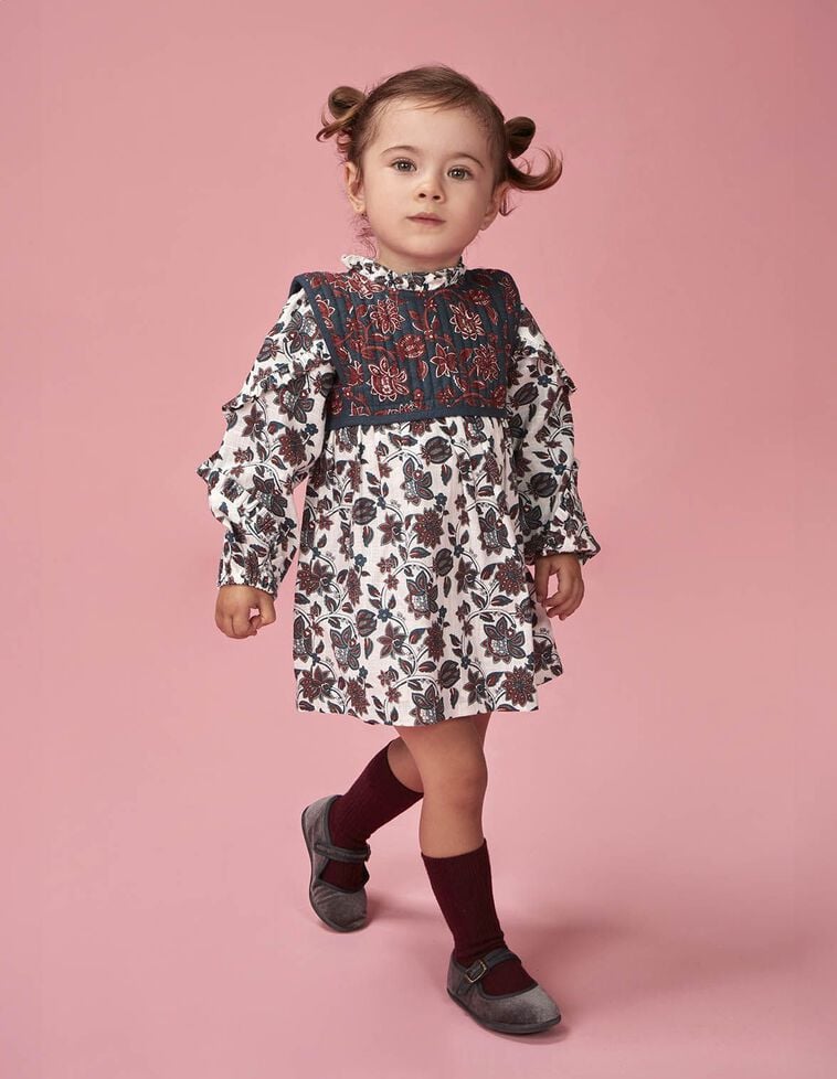 Vestido estampado con chaleco incorporado blanco