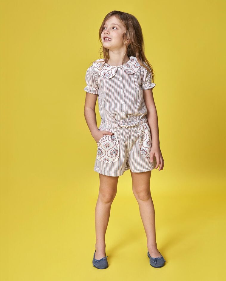 Falda pantal&oacute;n con tejidos a contraste blanco