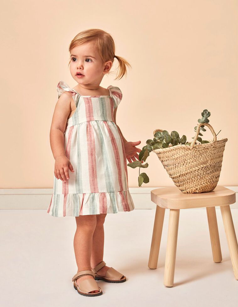 Vestido de lino de rayas multicolor