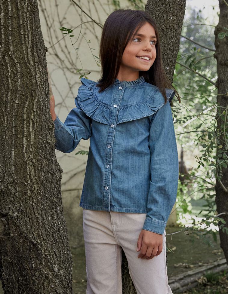 Camisa Vaquera Con Doble Volante Denim