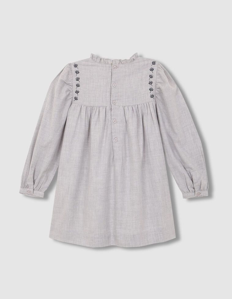 Vestido  Manga Larga Con Bordados En Canesu Gris Medio Melange