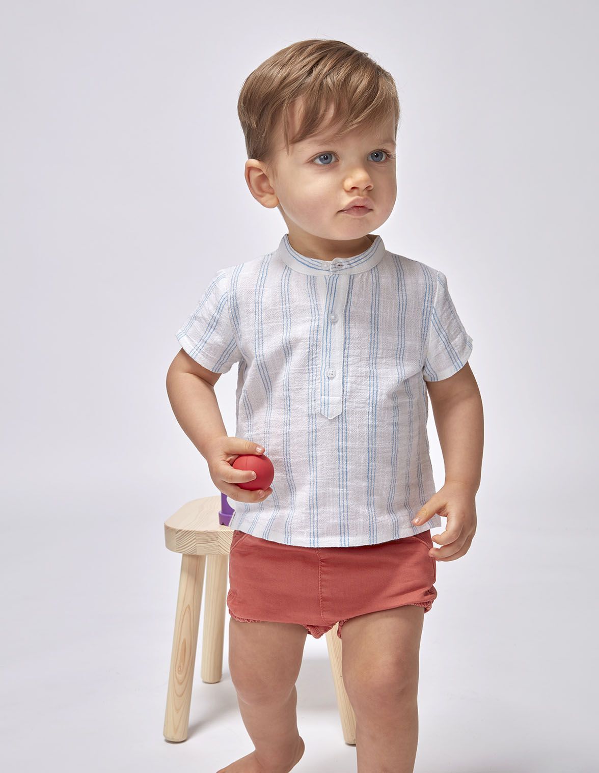 Camisa de rayas cuello caja azul para nino bebe Gocco