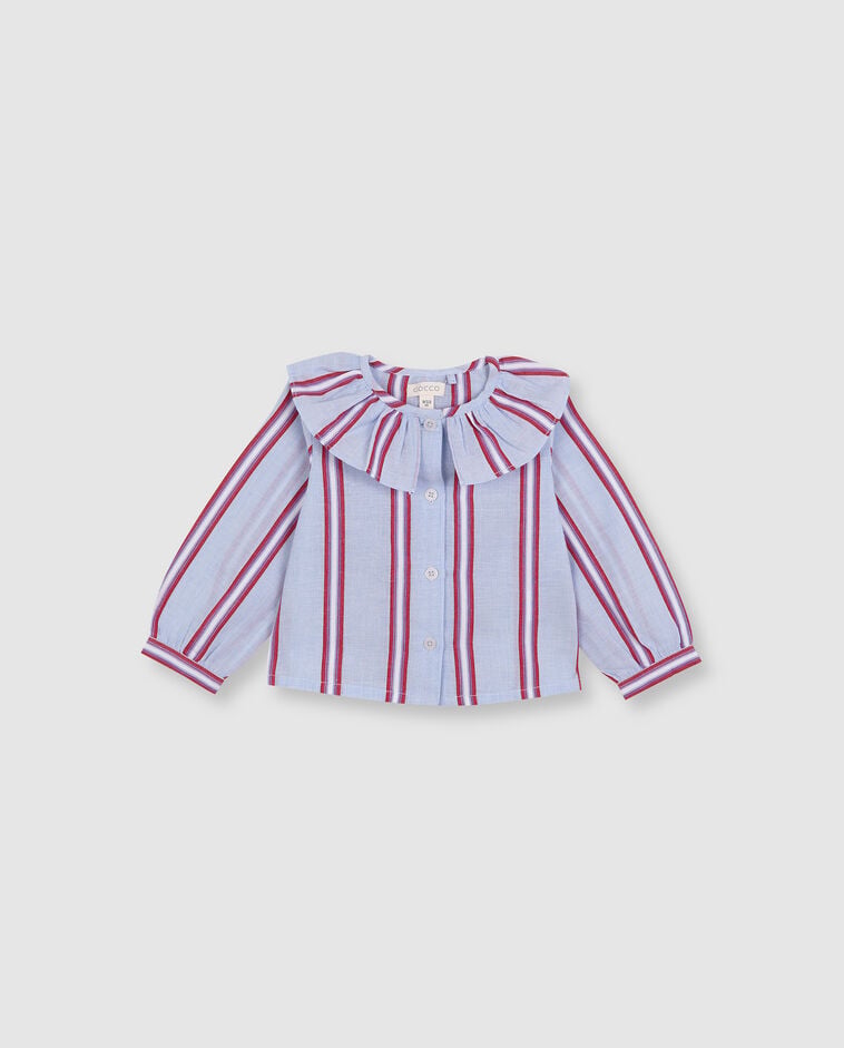 Camisa de rayas con cuello grande rosa beb&eacute;