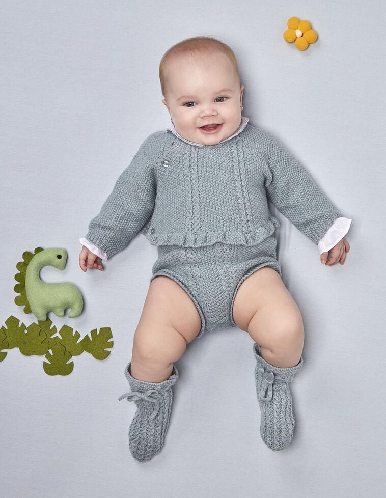 Chaqueta de punto de arroz con lana azul