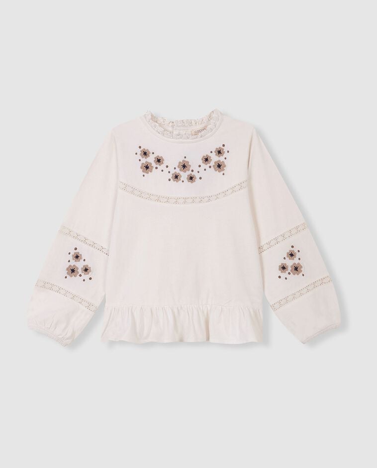 Camiseta con bordados blanco ni&ntilde;a