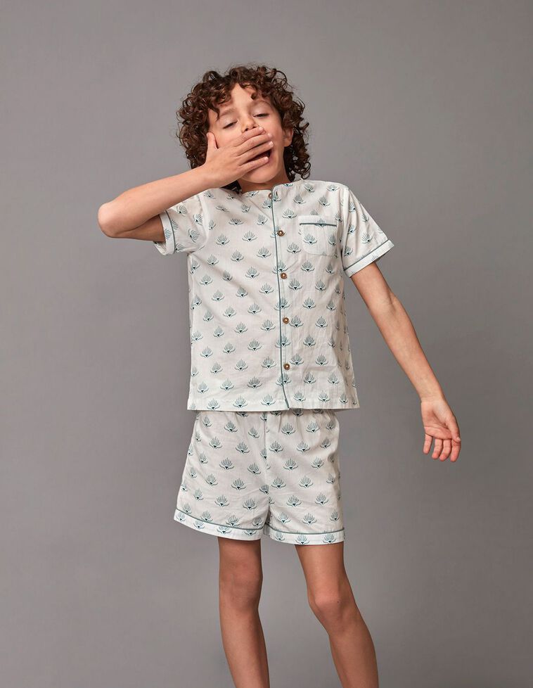 Pijama corto estampado indio blanco