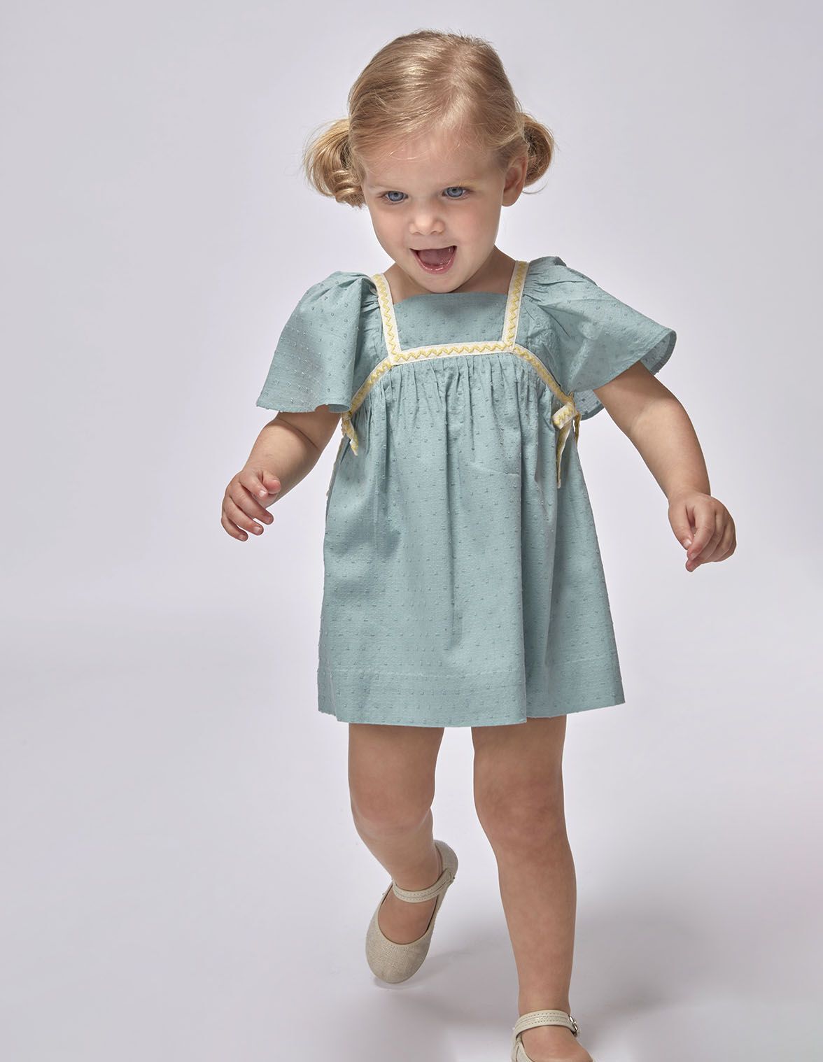 Vestido detalles fluor verde para nina bebe Gocco