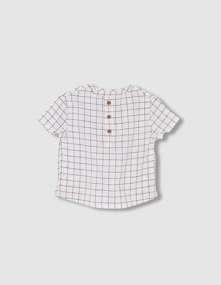 Camisa de cuadros rústicos blanco roto y gris
