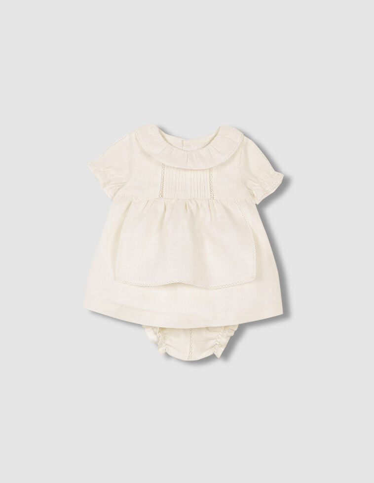 Vestido de lino y tiras bordadas blanco roto
