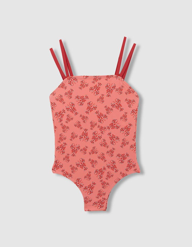 Bañador con estampado de langostas rosa