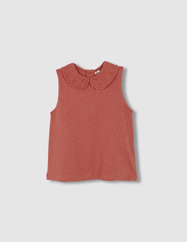 Camiseta sin mangas cuello openwork naranja