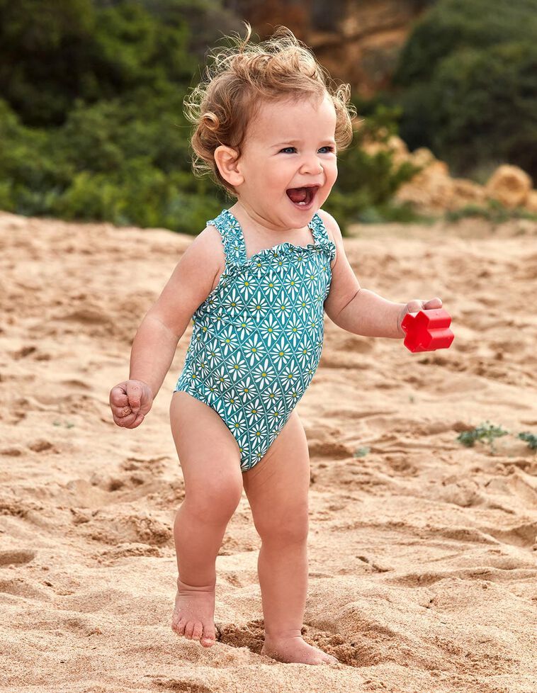 Bañador estampado de flor geométrica azul claro