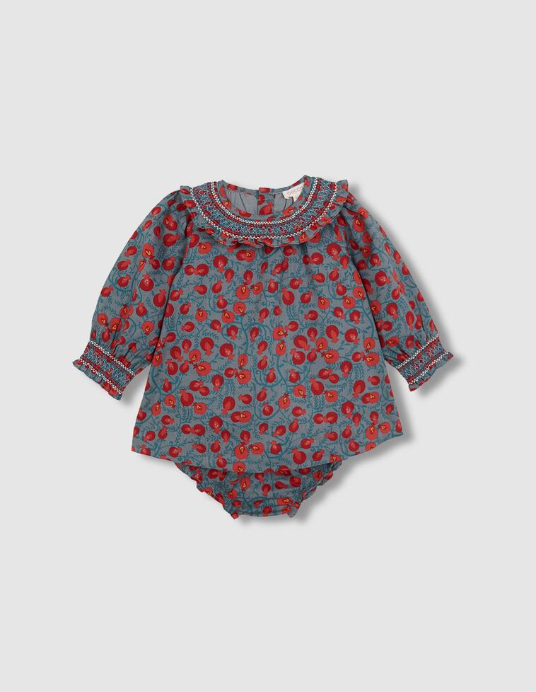 Vestido cuello nido de abeja a mano azul claro