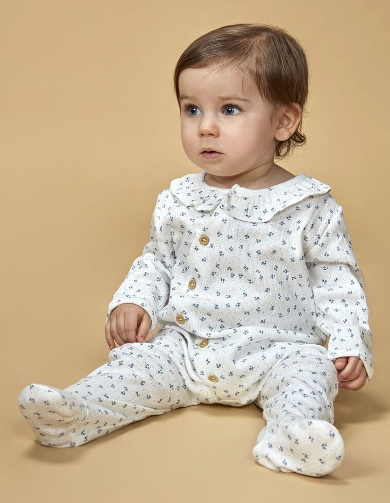Pijama largo florecitas blanco