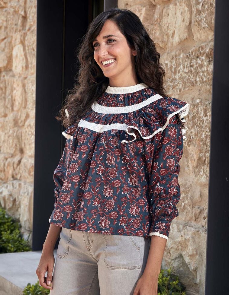 Blusa con tiras bordadas para madre verde Blusa con tiras bordadas para madre verde