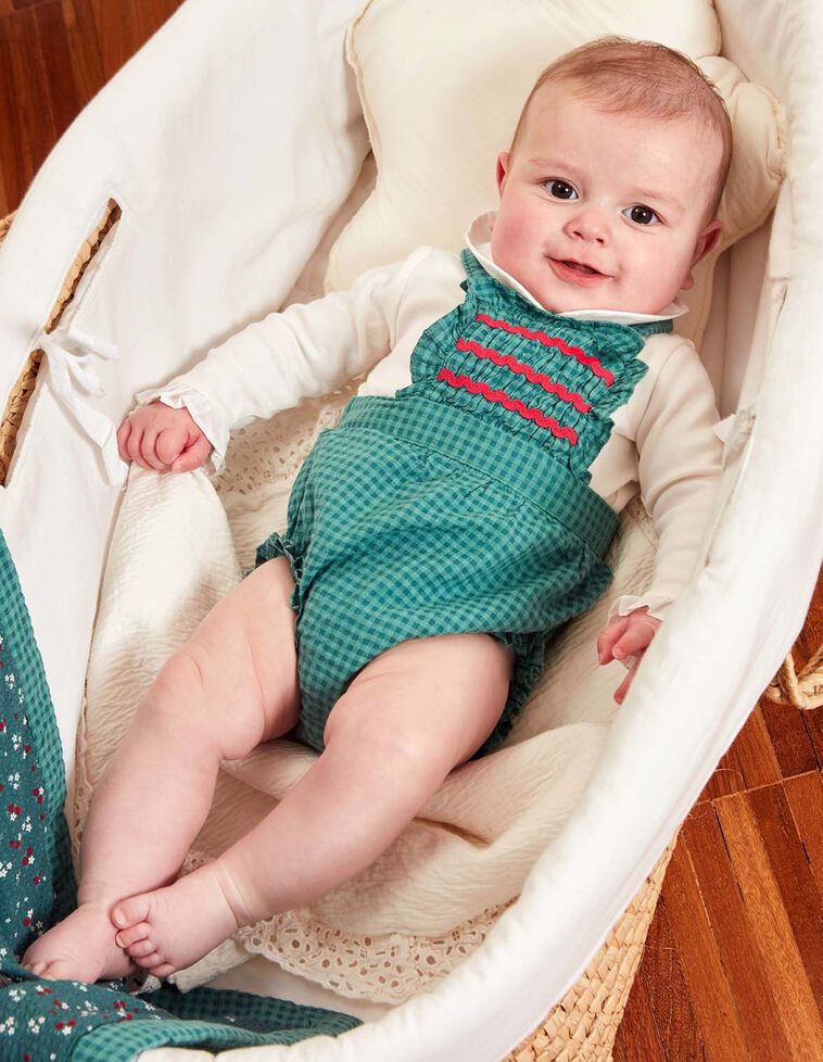 Ranita cuadro vichy con smock verde