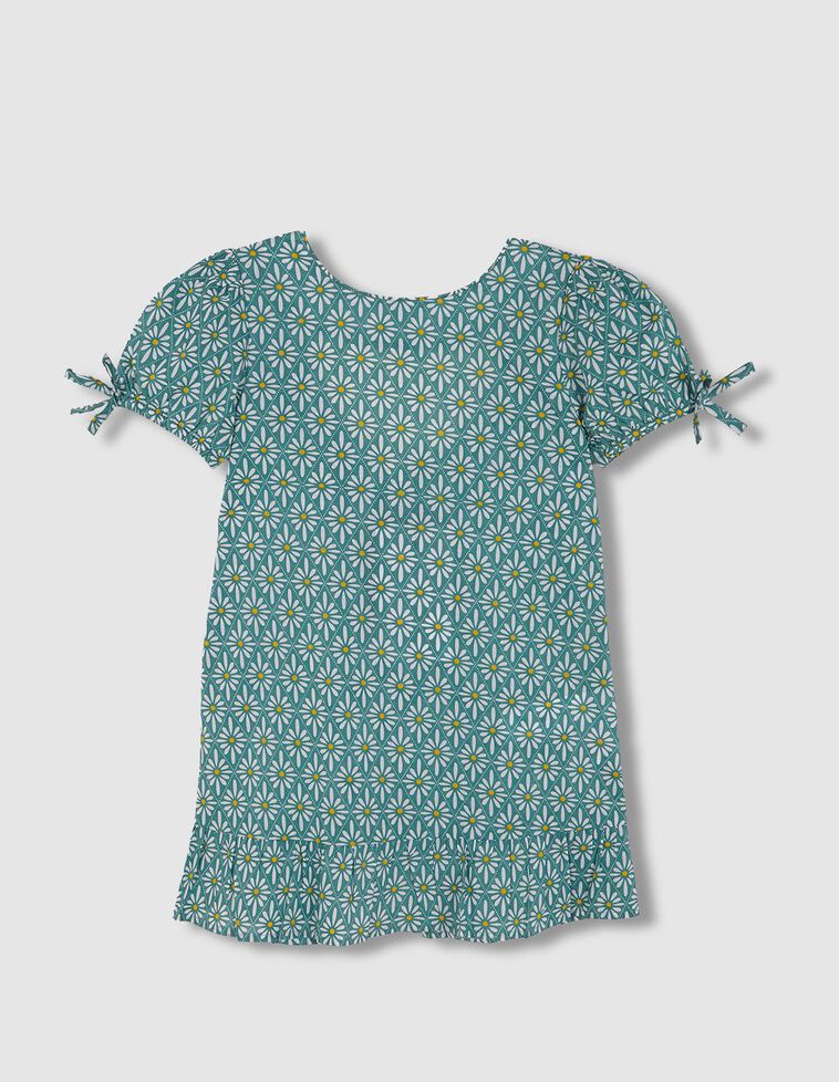 Vestido manga abullonada con estampado margaritas