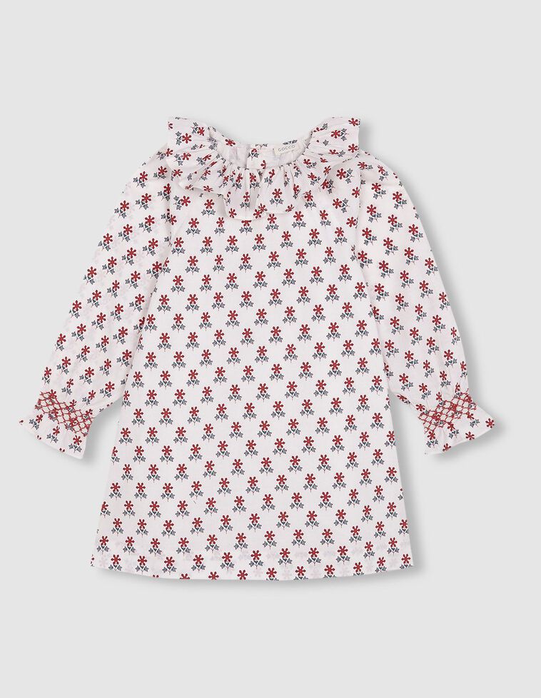 Vestido estampado suelto con cuello volante blanco