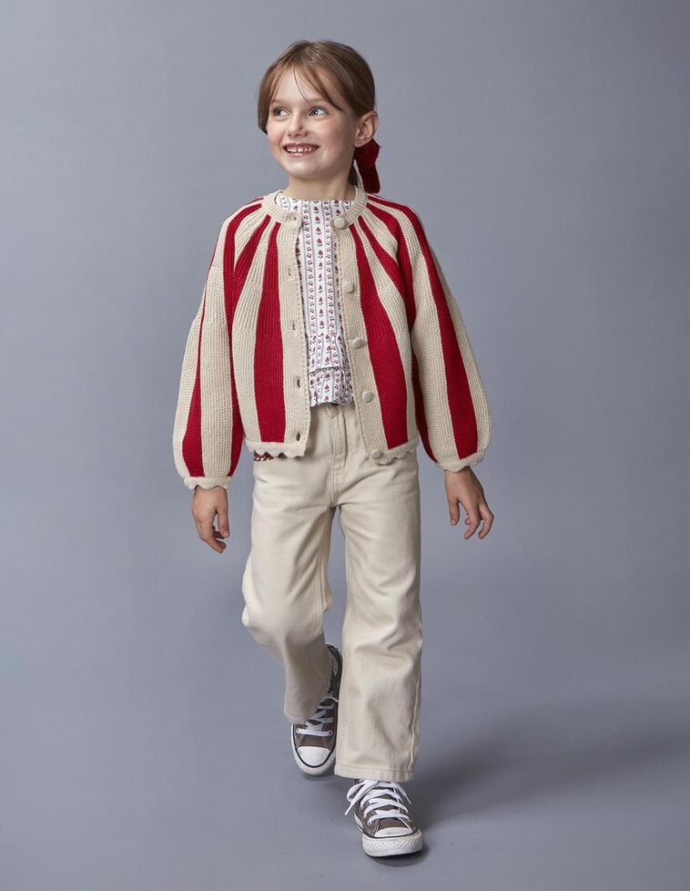 Chaqueta de rayas con lana rojo