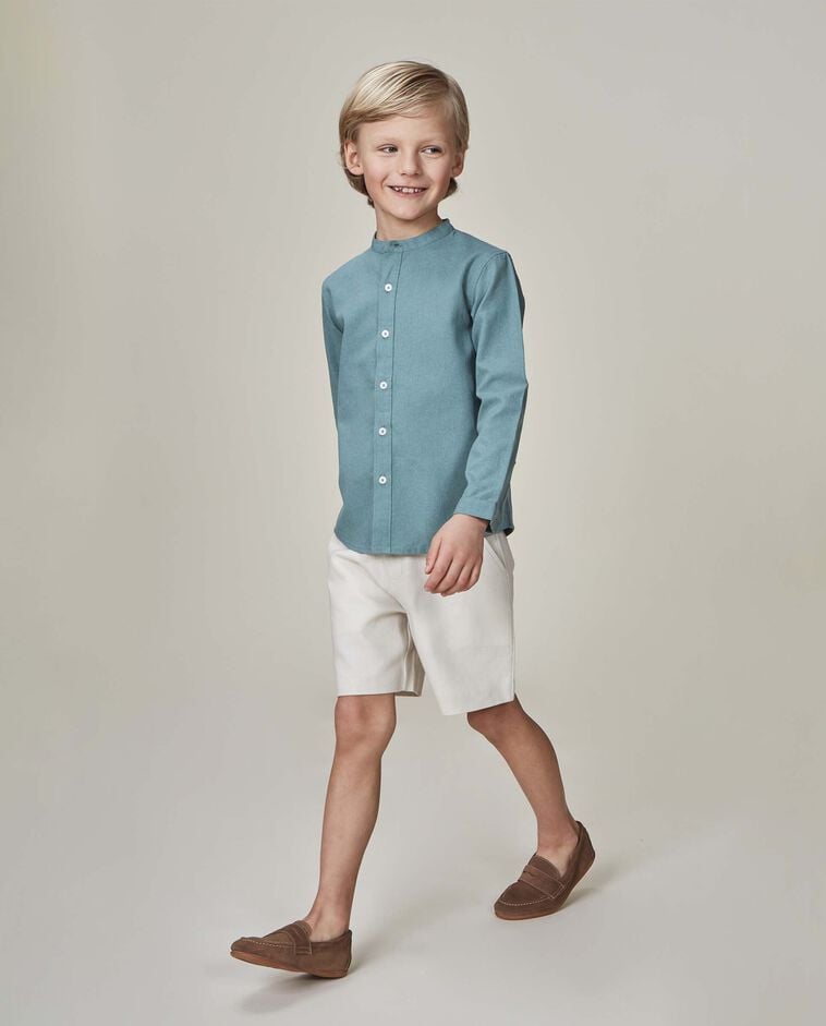 Camisa lino cuello mao lisa verde