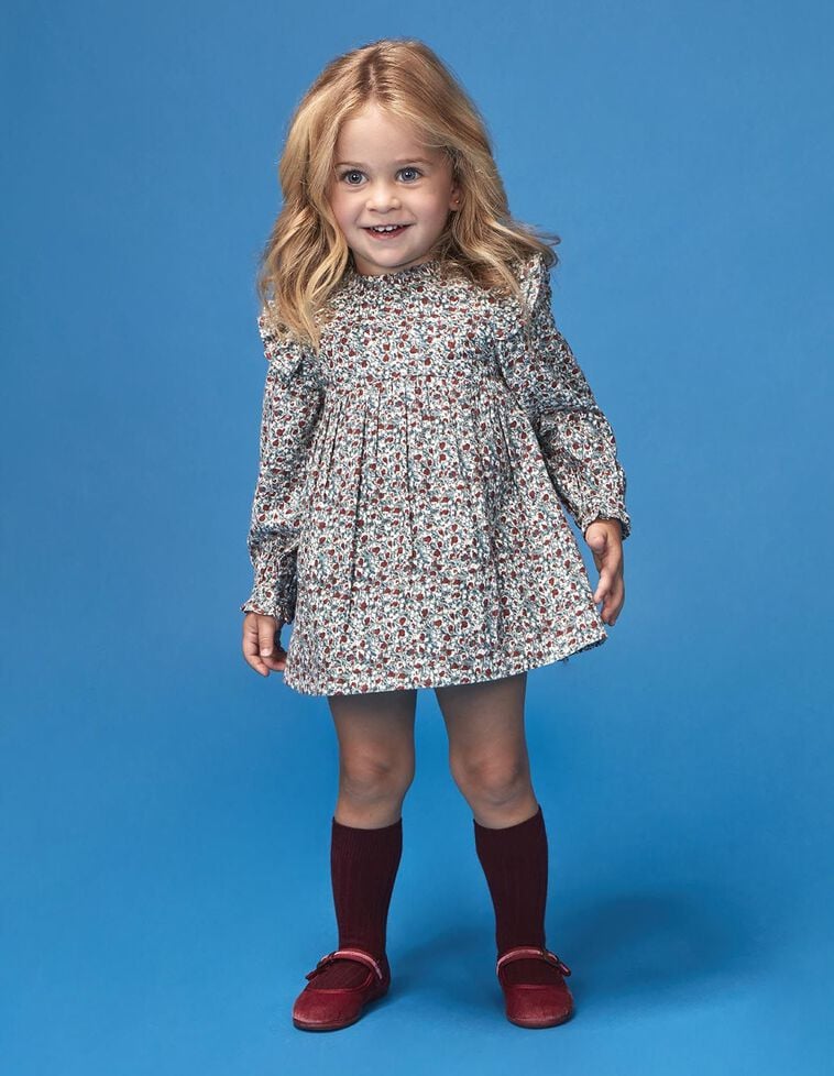 Vestido estampado de flores con volantes azul claro