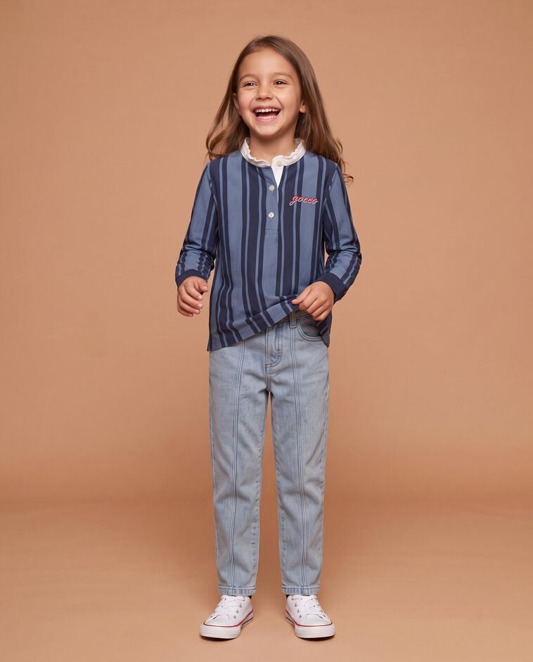 Polo de rayas verticales azul ni&ntilde;a