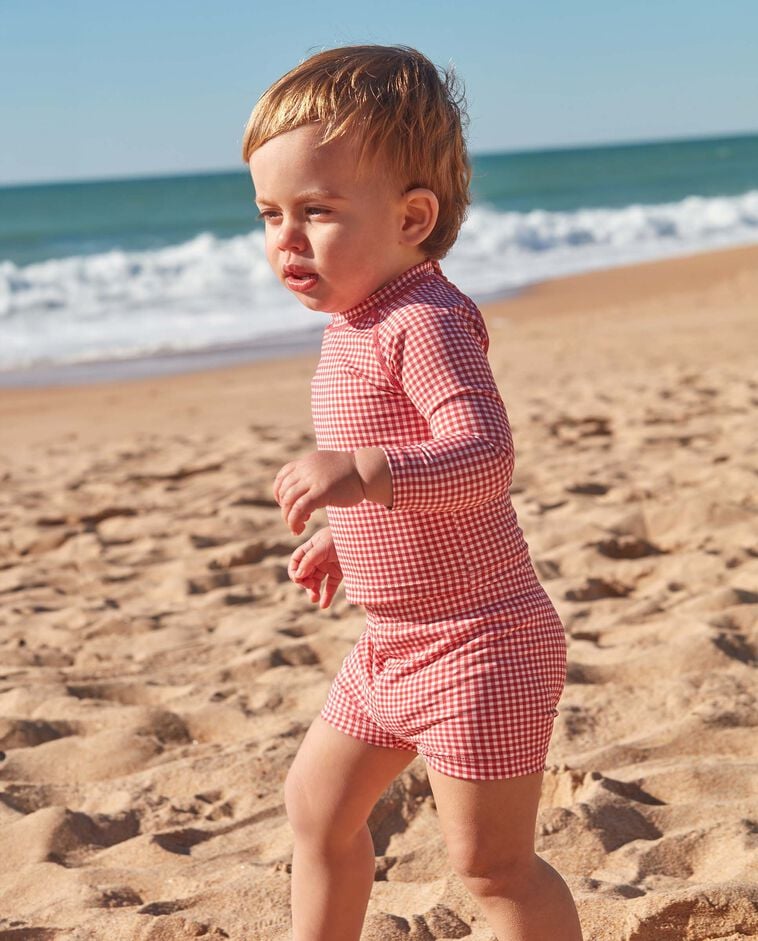 Ba&ntilde;ador licra de cuadros vichy coral