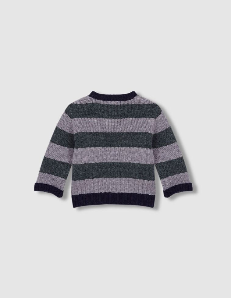 Jersey Rayas Con Puños Bajo Y Cuello En Contraste Verde Oscuro