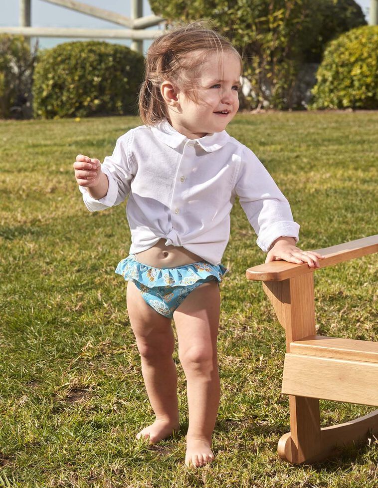 Traje de baño estampado flores azul claro